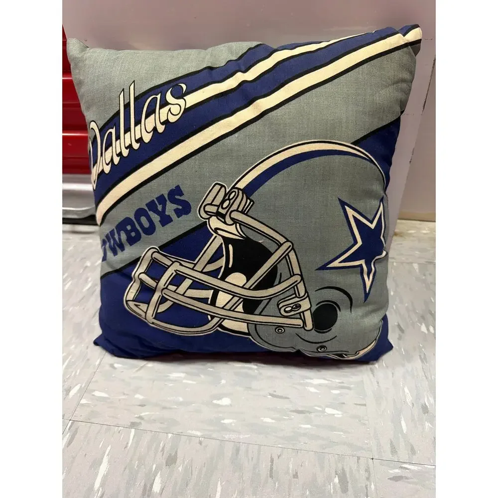 Vintage 70s 80s Dallas Cowboys NFL Football Helmet Throw Pillow Blue Gray Retro